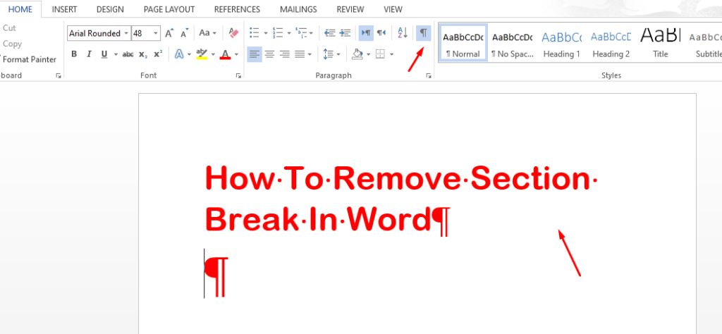 how to remove section break in word