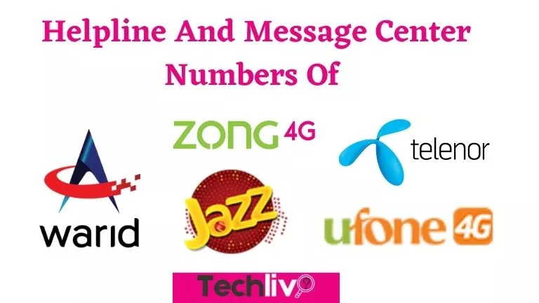 helpline and message center numbers of Zong, Jazz, Telenor, warid, Ufone