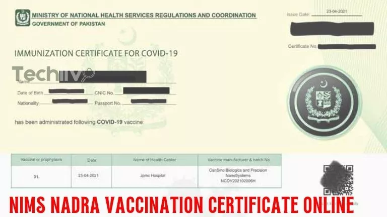 NIMS NADRA Vaccination Certificate Online