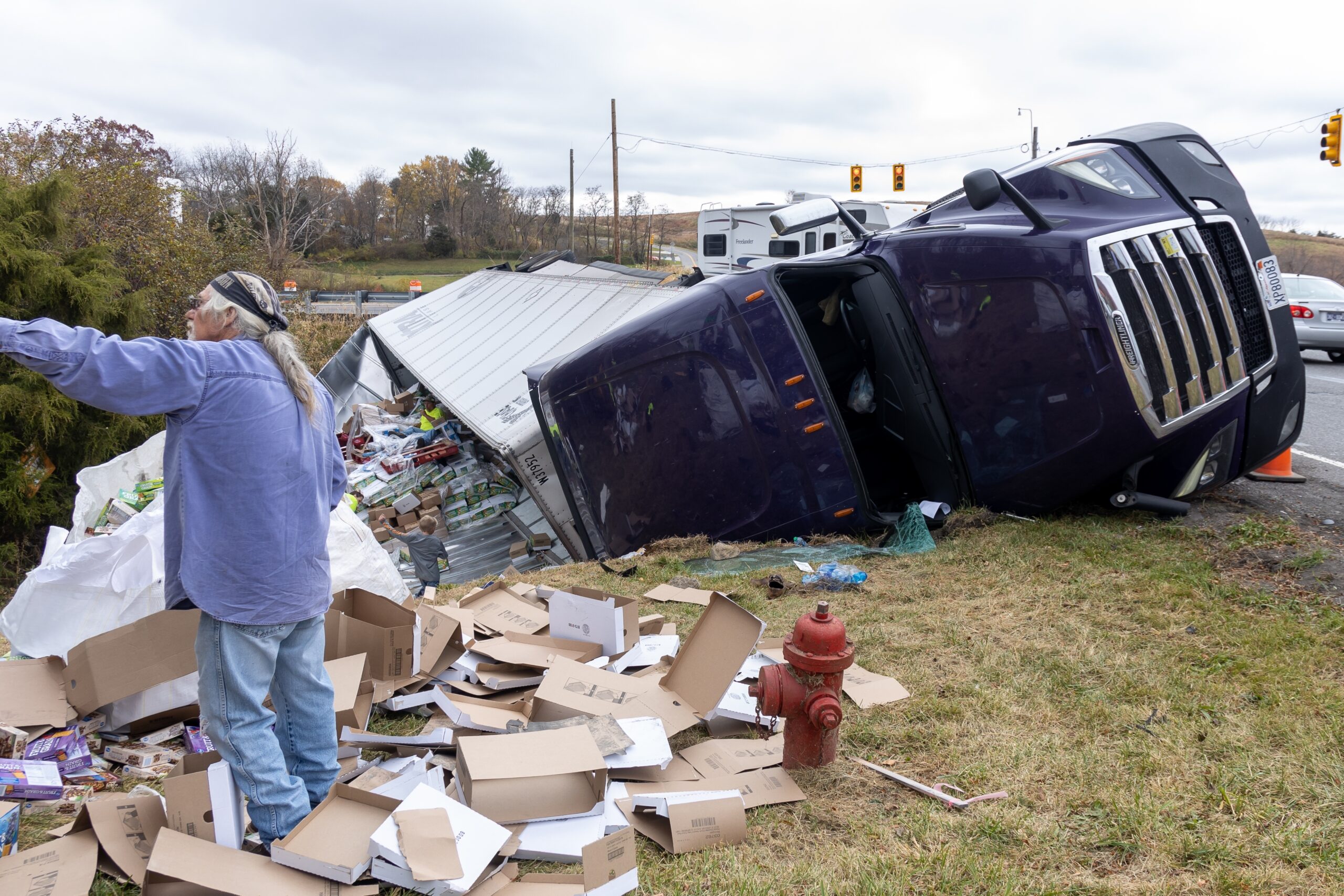 staunton,,virginia,,usa ,10.12.2022:,overturned,truck,on,a,road,in