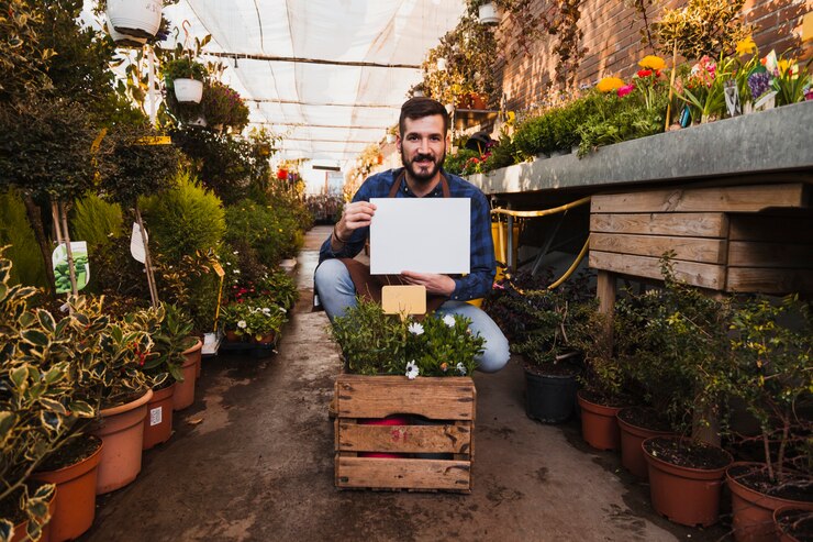 man with paper near box with flowers 23 2147768480